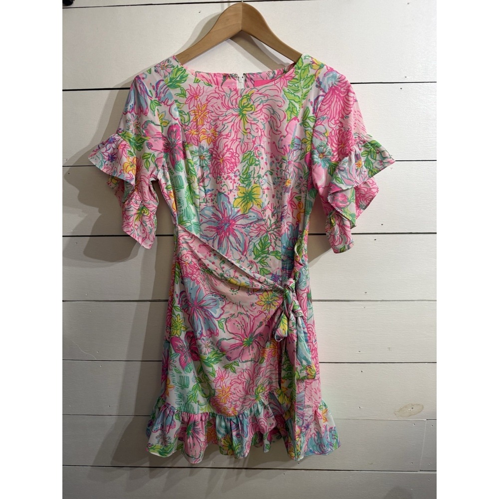 Lilly Pulitzer Darlah Stretch Dress, Paradise Found, Women's size 2, Tie Front